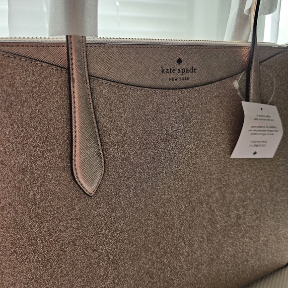 KATE SPADE Large Tote Shoulder Bag Rose Gold Shimmy Glitter NWT - Picture 3 of 15